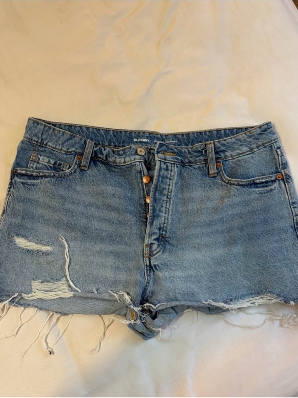 Old Navy Light Blue Distressed Button-Fly Jean Shorts